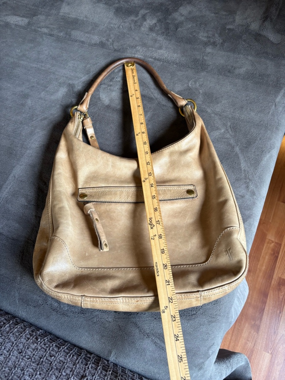 Frye Melissa Zip Hobo Bag, Large, Tan, Genuine Leather, Slouchy Shoulder Bag - Picture 14 of 14